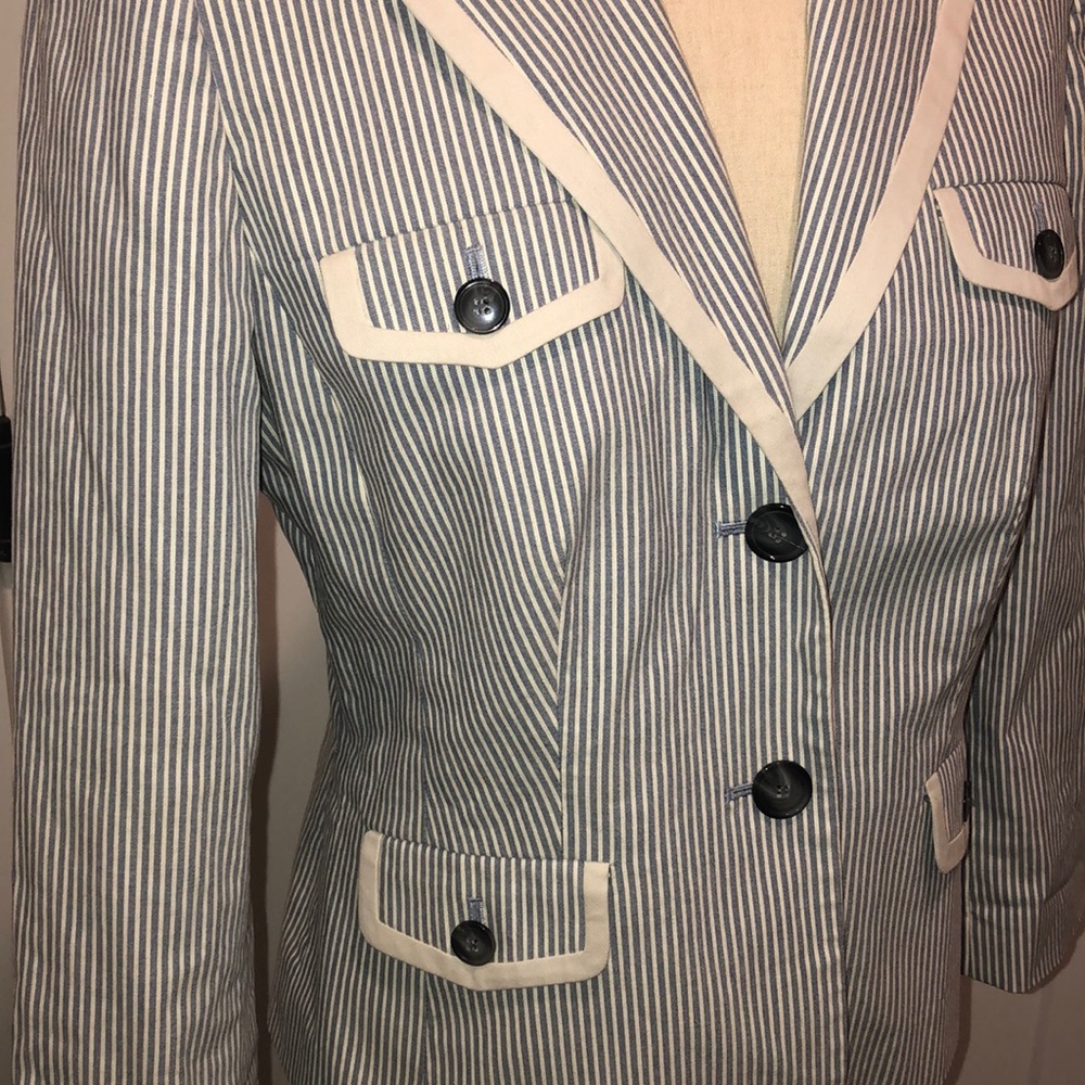 Anne Taylor Loft blue and white stripe blazer